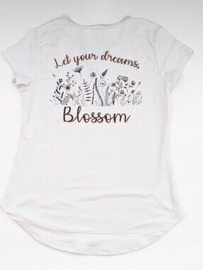 Girls' White Short-Sleeve V-Neck Pocket Tee w/Floral Graphics in Front & Back